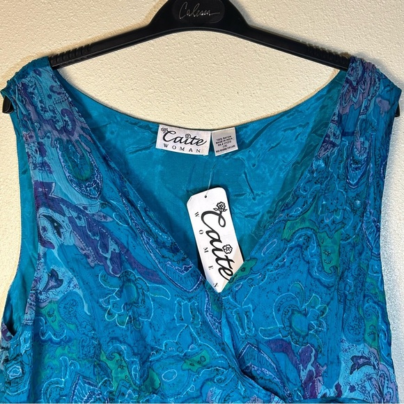 CAITE WOMAN Top Sleeveless Size 1X Blue Paisley Print Babydoll Fairy Whimsy NEW - Picture 6 of 11